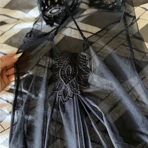 Victoria's Secret Black Sheer Lace-Appliqué Chemise